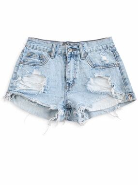 Frayed Light Blue Distressed Denim Shortalls for Women